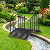 Garden metal bridge with dual patterned side rails, showcasing exquisite scrollwork for enhanced visual charm in.