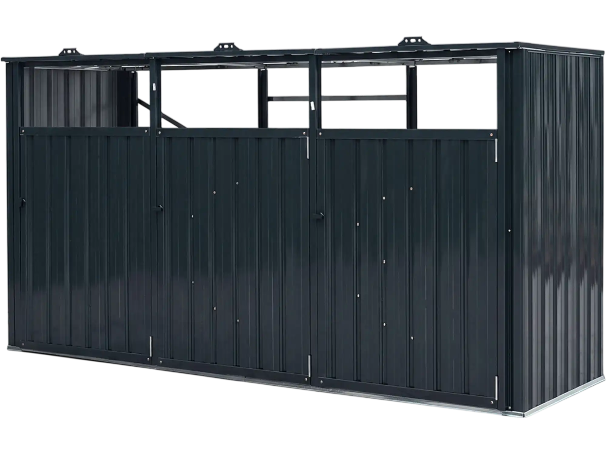 Costway 3-Bin Metal Trash Can Storage Shed Flip-Up Lids for Yard 24107073 New