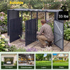 3-bin metal trash can storage shed in dark gray with flip-up lids, ideal for yard organization and outdoor use.