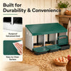 3-compartment roll away chicken nesting box in green features removable trays, rustproof galvanized steel, and easy-to-clean surface.