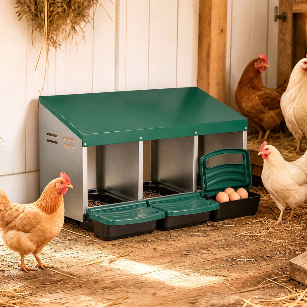 3-Compartment Roll Away Chicken Nesting Box for Egg Collection with Removable Trays and Landing Steps-Green - Gallery View 1 of 11