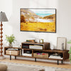 Rustic brown 3 cubby TV stand with open storage compartments, suitable for TVs up to 70 inches, ideal for living rooms.