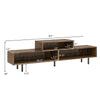 Rustic brown 3 cubby TV stand with open storage compartments, suitable for TVs up to 70 inches, measuring 63" wide.