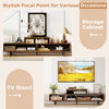 3 cubby TV stand in rustic brown with open storage compartments, suitable for TVs up to 70 inches, ideal for living.