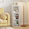 Modern 3-cube bookshelf in white with open storage for books and decor, perfect for living room or bedroom organization.