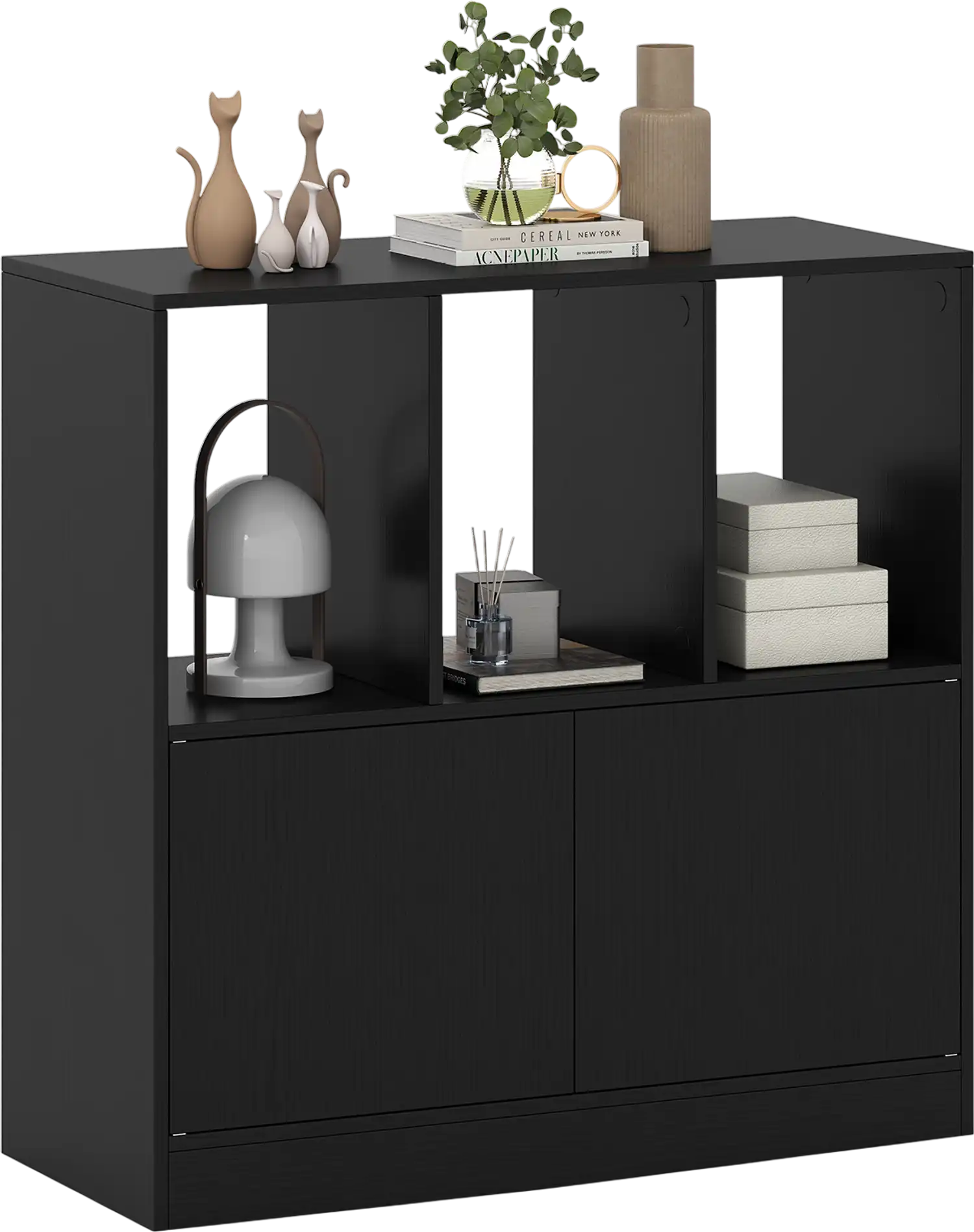 Costway 3-Tier 3-Cube Bookcase Bookshelf with Doors Cabinet 71019509 New
