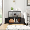 3-tier black bookshelf with open compartments and cabinet doors, perfect for organized storage in living room or office.