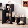 Black 3-cube bookshelf with back guardrail, featuring ample storage for books and decor, ideal for living room or.