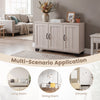 3-door buffet sideboard in white wash with adjustable shelves, ideal for living room, dining room, or entryway storage.