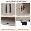User-friendly details of the 3-door buffet sideboard, featuring sleek metal handles and reinforced hinges for.