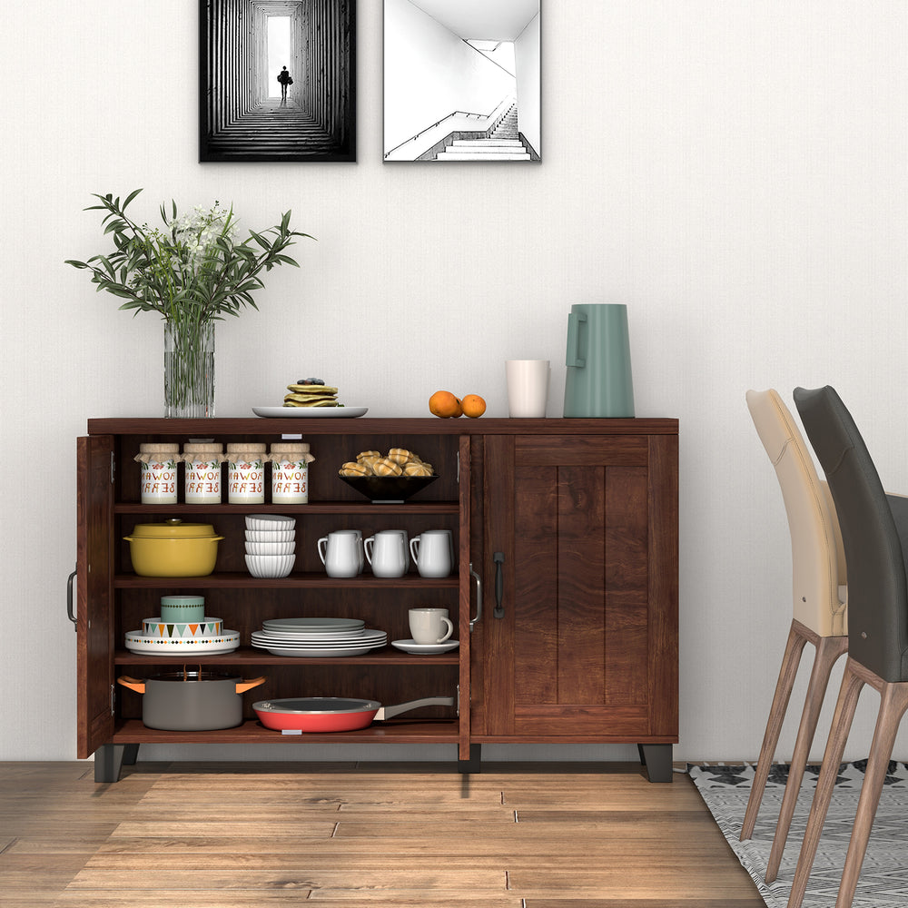 3-Door Buffet Sideboard with Adjustable Shelves and Anti-Tipping Kits-Brown - Gallery View 1 of 10