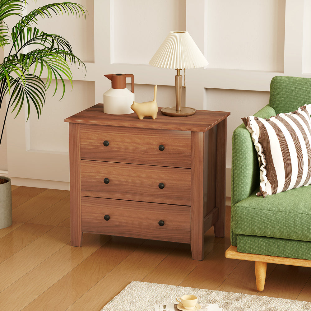 3 Drawer Dresser Chest of Drawers Bedside Table-Walnut - Gallery View 1 of 10