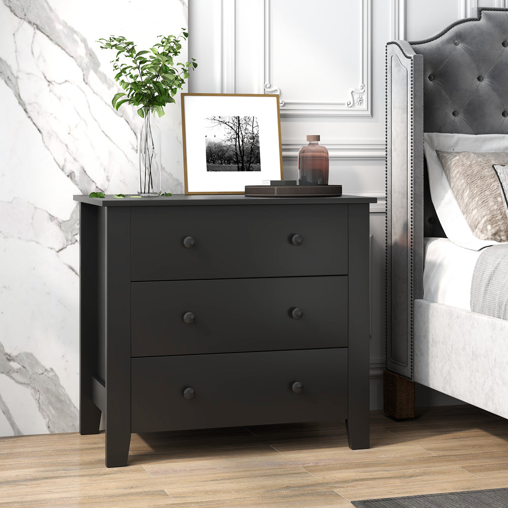 3 Drawer Dresser Chest of Drawers Bedside Table-Black Wood Grain - Gallery View 1 of 10