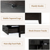 Close-up of the 3-drawer dresser's dark brown finish, featuring handy knobs, tapered legs, and non-slip foot pads.