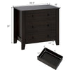 Wide 3-drawer dresser in dark brown with smooth metal slides, ideal for organized storage in modern bedrooms.