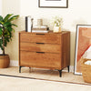3 drawer dresser in cherry finish with sleek metal handles, ideal for bedroom or living room storage.