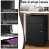 Black 3 drawer locking filing cabinet with durable steel construction, mobile design, and secure storage for documents.