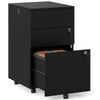 Black 3-drawer locking filing cabinet with durable steel construction, rolling casters, and ample storage for documents.
