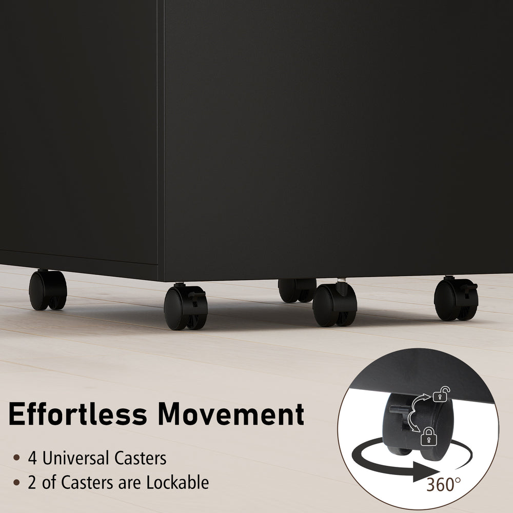 Close-up of the 3 Drawer Filing Cabinet's lockable casters, featuring durable steel construction for easy mobility.