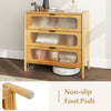 3-drawer mid-century modern chest of drawers with reeded tempered glass front and non-slip foot pads for stability.