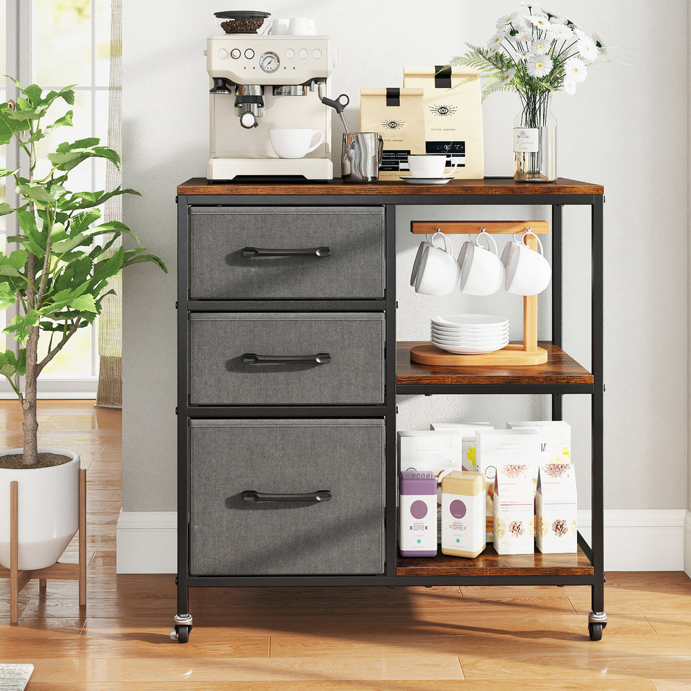 3 Drawer Mobile File Cabinet with Charging Station Rolling Printer Stand with Open Storage Shelves-Brown - Gallery View 1 of 12