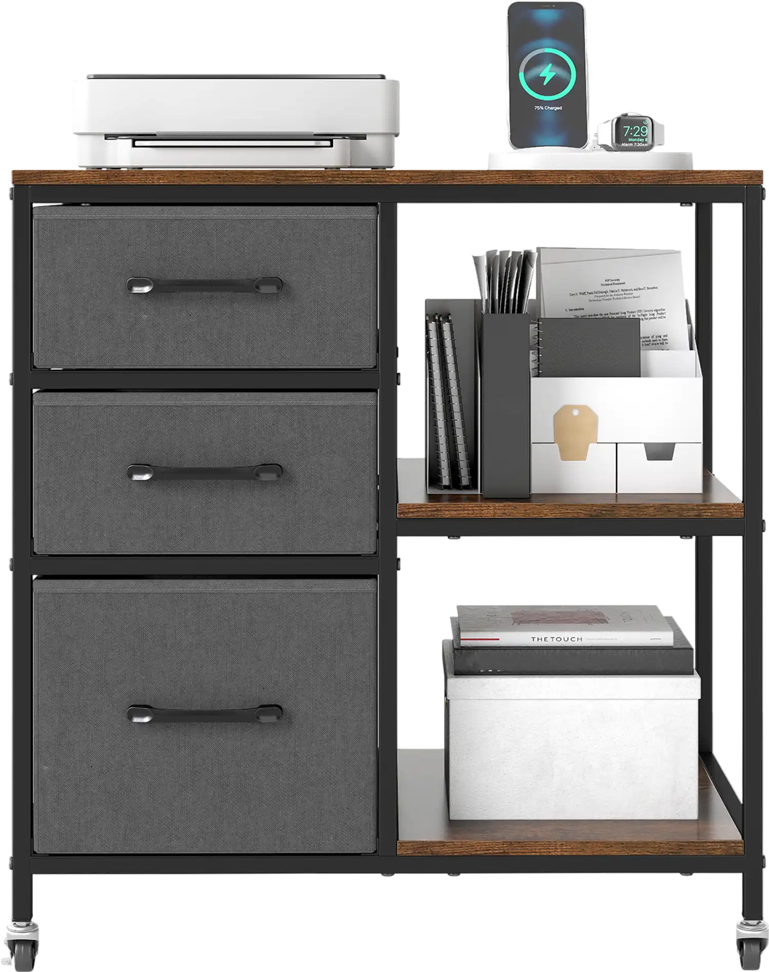 Costway 3 Drawer Mobile File Cabinet Rolling Printer Stand Charging Station Open Shelves 15254517 New