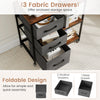 Three fabric drawers in a mobile file cabinet with a brown wood-like surface, ideal for home office storage and.