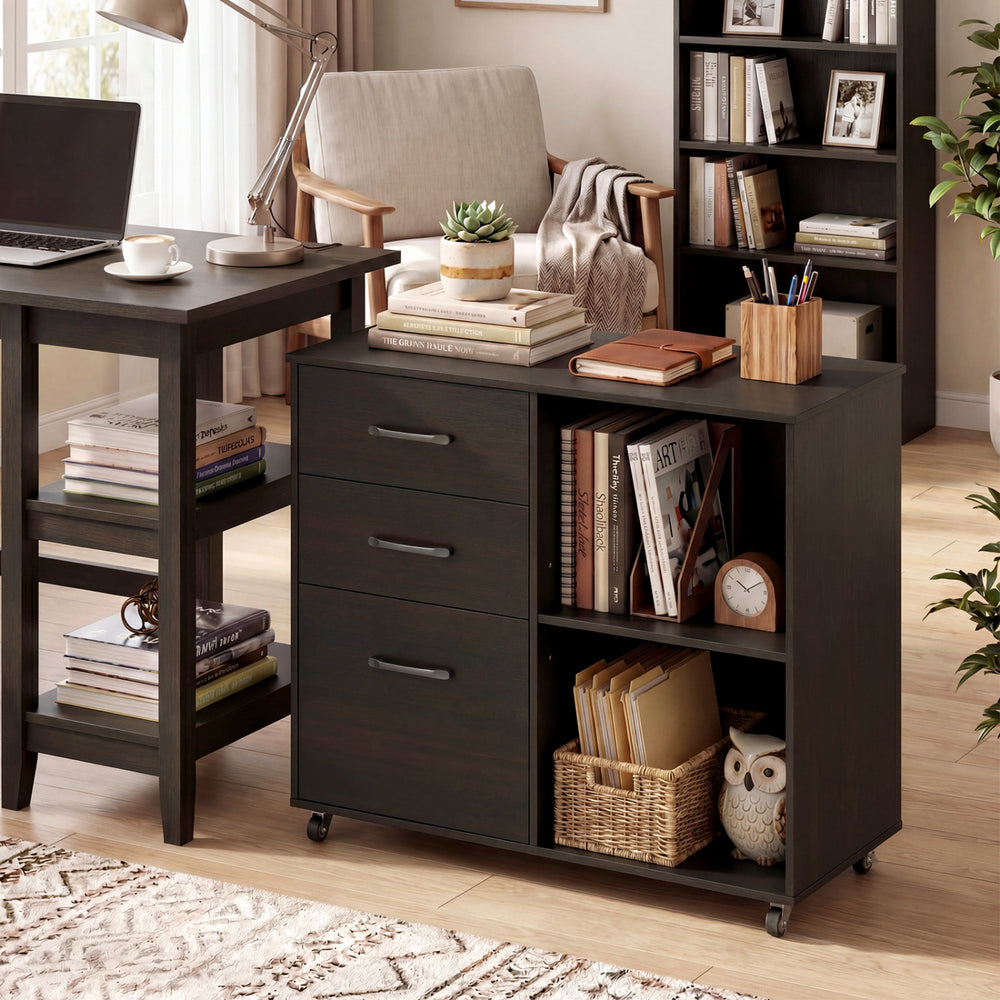 3-Drawer Mobile Lateral File Cabinet Printer Stand-Espresso - Gallery View 1 of 11