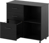 Mobile lateral file cabinet in black with three drawers and adjustable shelf, ideal for office or home organization.