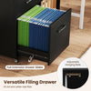 Versatile filing drawer of a black 3-drawer mobile lateral file cabinet, accommodating A4 and letter size files with.