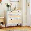 3-drawer rattan nightstand in white with woven texture, ideal for bedroom storage and decoration display.