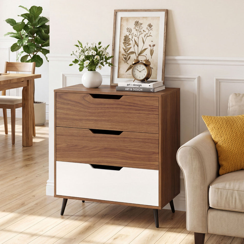 3-Drawer Rustic Farmhouse Wooden Storage Dresser-Walnut - Gallery View 1 of 10
