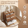 Rustic farmhouse 3-drawer wooden storage dresser in walnut finish, ideal for organizing items in living room or bedroom.