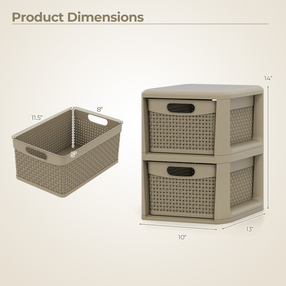3-drawer storage organizer in black with wicker-pattern drawers, ideal for cosmetics and office supplies, measures 14".