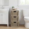 3-drawer storage organizer with wicker patterns in black, perfect for bathroom or countertop use, featuring dual.