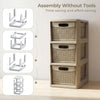 3-drawer storage organizer with wicker patterns in black, featuring tool-free assembly and versatile use for home.