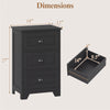 Three-drawer black wood nightstand with vintage handles, ideal for bedside storage and complementing any room decor.