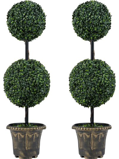 Costway 3' Artificial Boxwood Double Ball Topiary Trees Set of 2 42264865 New