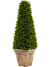 Artificial 3 feet boxwood topiary tree in a cement flowerpot, featuring a cone shape and lush green leaves for elegant.
