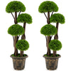 3 FT artificial cypress topiary tree with ball-shaped foliage and real wood trunks in a retro-style pot for.