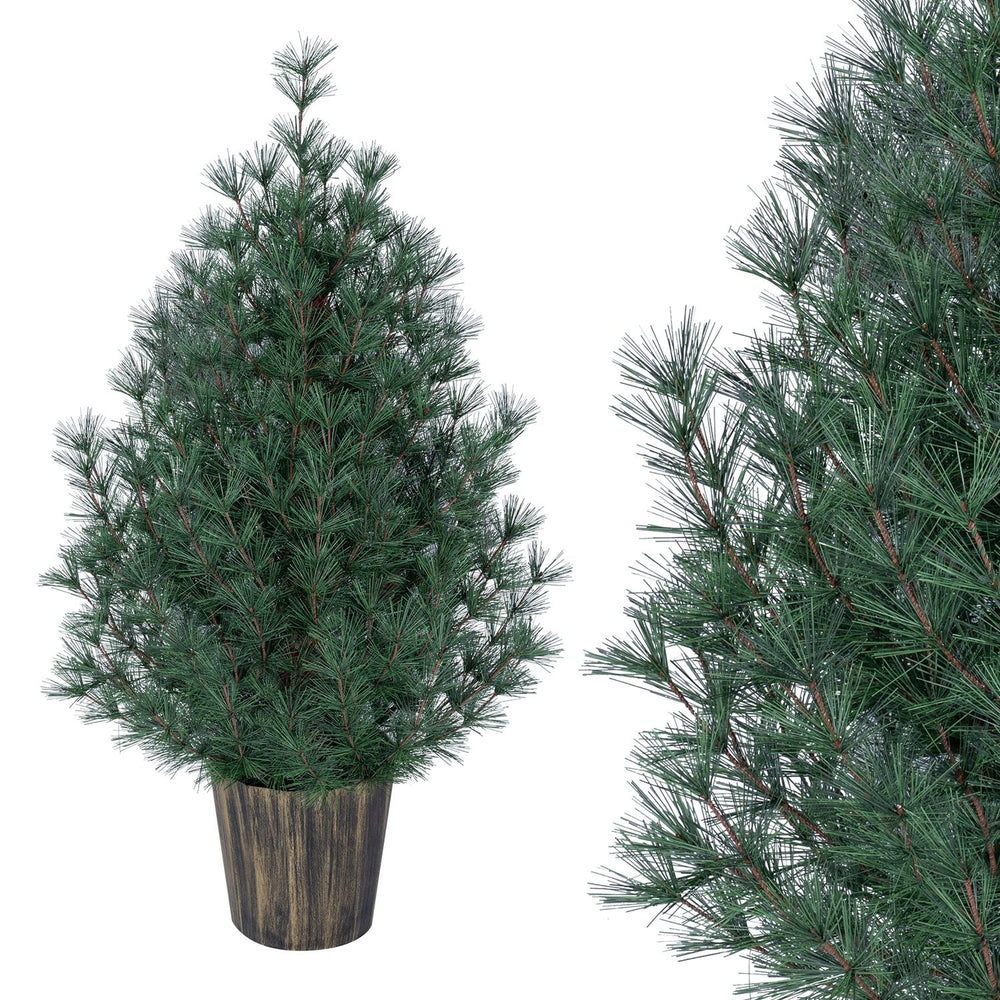 3 FT artificial potted Christmas tree with 119 branch tips and a distressed gold flowerpot, perfect for small spaces.