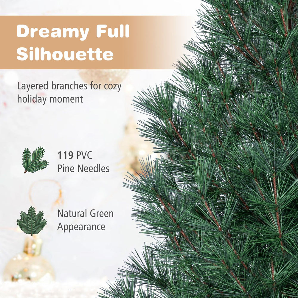 3 FT artificial Christmas tree with 119 PVC pine needles and a distressed gold flowerpot, perfect for small spaces.