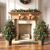 Two 3 ft artificial potted Christmas trees with vintage flowerpots, featuring textured greenery for festive charm in small spaces.