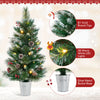 3 FT tabletop Christmas tree with 81 PVC and pine needles, warm white LED lights, and silver metal bucket base for.