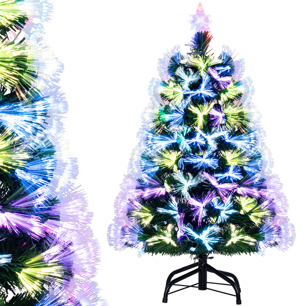 3 feet fiber optic Christmas tree with 93 branch tips, colorful lights, and a charming topper star for festive decor.
