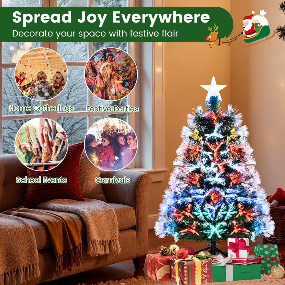 3 feet fiber optic Christmas tree with 93 branch tips and top star, perfect for festive home gatherings and events.