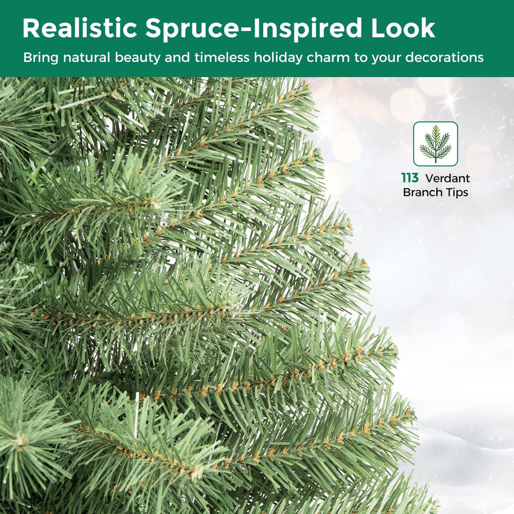 Close-up of green PVC branch tips on the 3 FT Mini Tabletop Christmas Tree with 113 tips for holiday decorating.