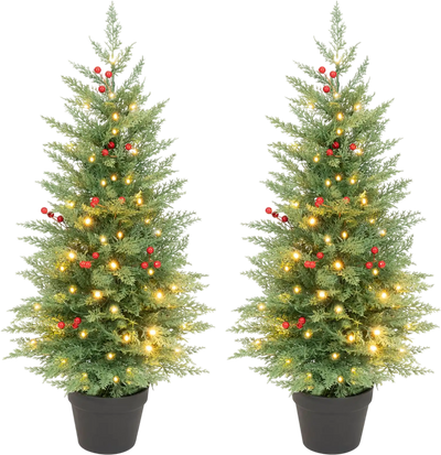 Costway Pre-Lit Potted Christmas Tree Set of 2 PE Branch Tips 12831979 New