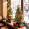 Set of 2 pre-lit 3 FT potted Christmas trees with 90 branch tips and 50 LED lights, perfect for festive small spaces.