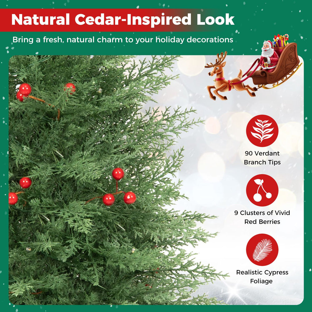 3 FT pre-lit potted Christmas tree set of 2 features 90 branch tips and 9 red berry clusters for festive holiday charm.